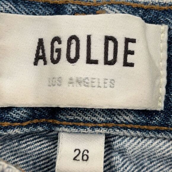 Agolde Blue 90's Pinch Waist High Rise Distressed Denim Straight Jeans Size 26 - Picture 3 of 11